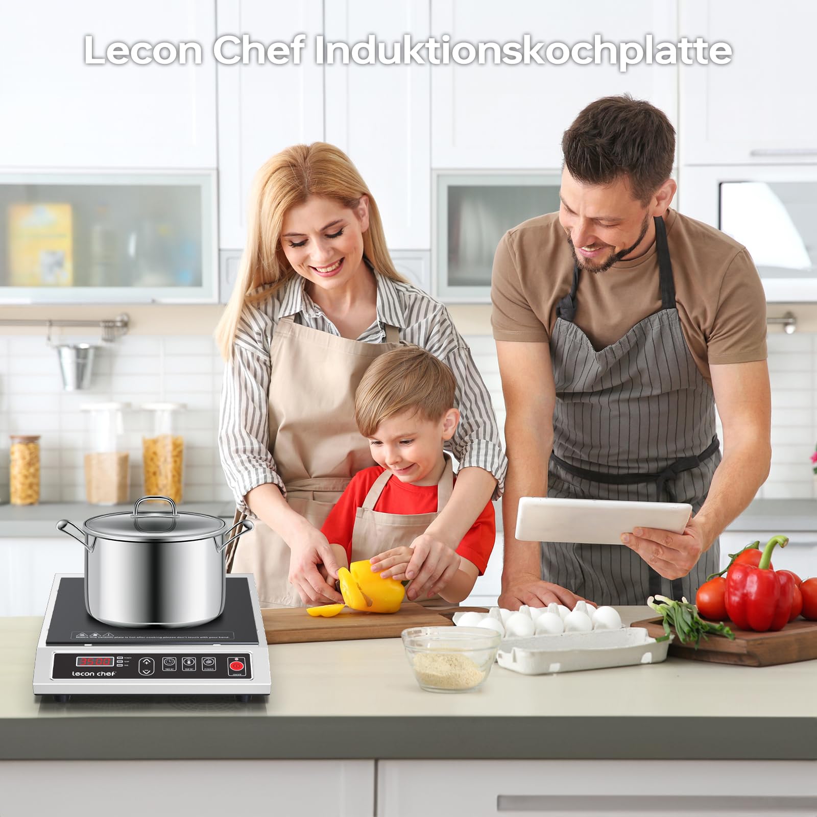Induktionskochplatte, 3500W Einzelinduktionskochfeld, Kochplatten, 50KG Große Tragfähigkeit Edelstahlgehäuse, 24-Stunden-Timer, Ultradünnem tragbar Design