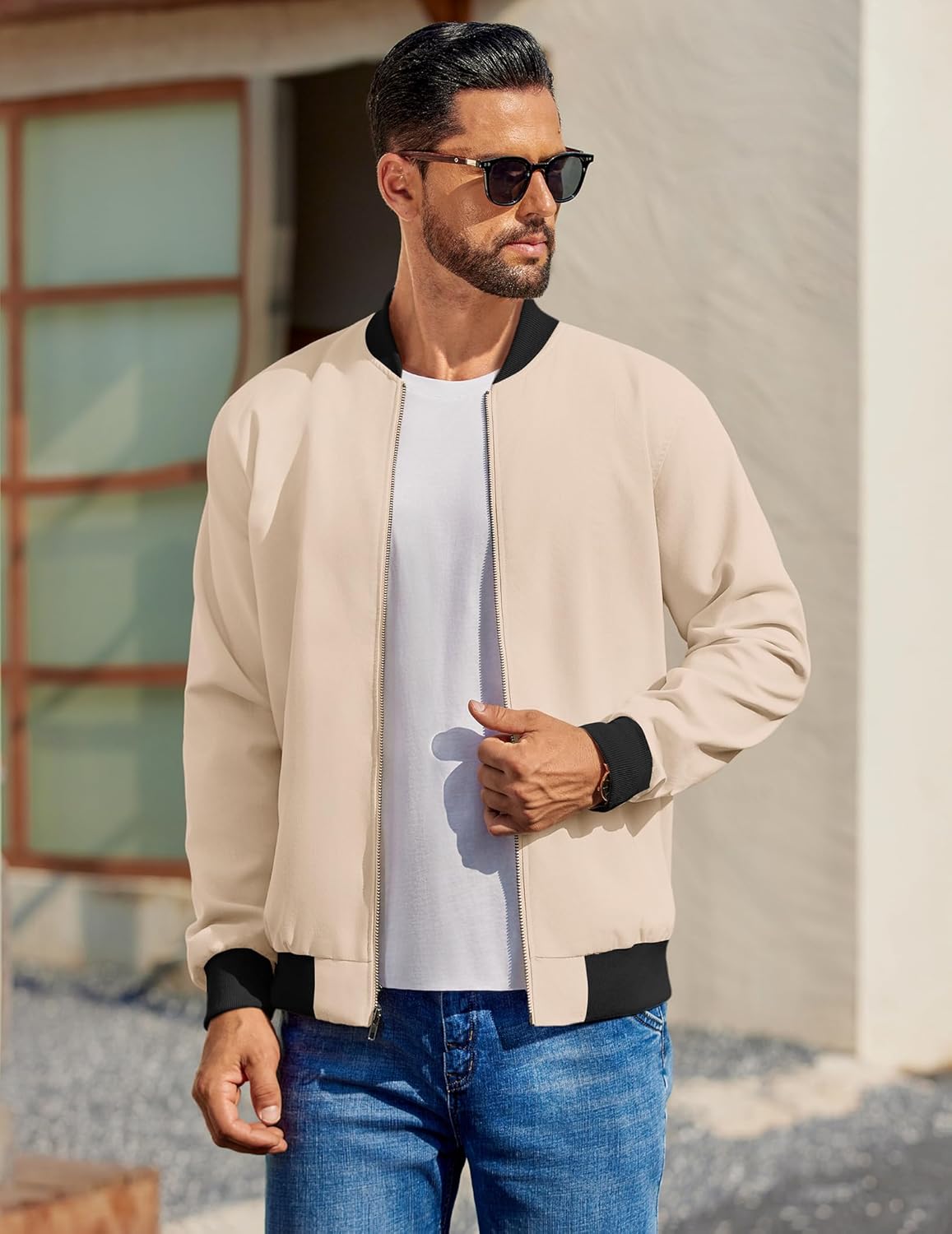COOFANDY Men's Cotton Bomber Jacket Lightweight Flight Jackets Casual Softshell Varisty Jacket - Image 2