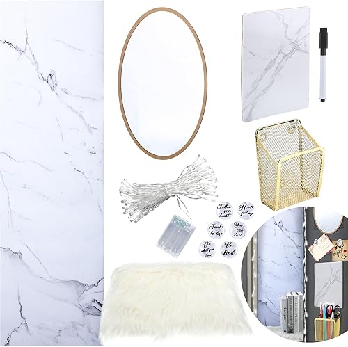 Harloon Juego de 13 organizadores para casilleros escolares, incluye papel tapiz magnético, taza de espejo, cojín de piel sintética, funciona con