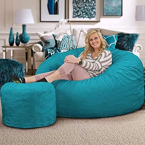 Miniatura 2 de Ultimate Sack 6000 6-Foot Bean Bag Chair with Footstool, Teal Suede Cover – Oversized Foam Lounger, Floor Seat, Small Sofa, or Couch Bed for Living