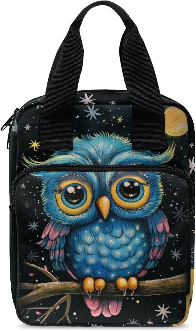 Poceacles Cartoon Owl Print Bible Cover Case for Women Men Bible Cover Carrier Carrying Organizer Bag with Handle Zippered Pocket, Bible Bag Gift for Women Men Boys Girl Kids