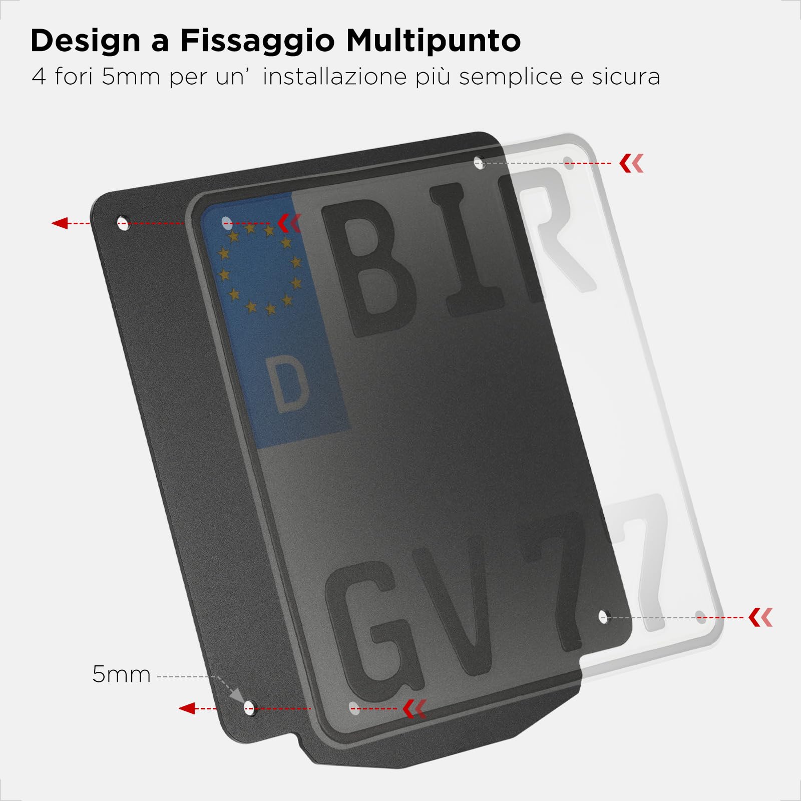 evermotor Porta targhe Moto 200x180mm, Supporto targa in alluminio per portatarga di Motocicletta, con catadiottro Moto omologato Occhi di Gatto posteriori da 125 mm