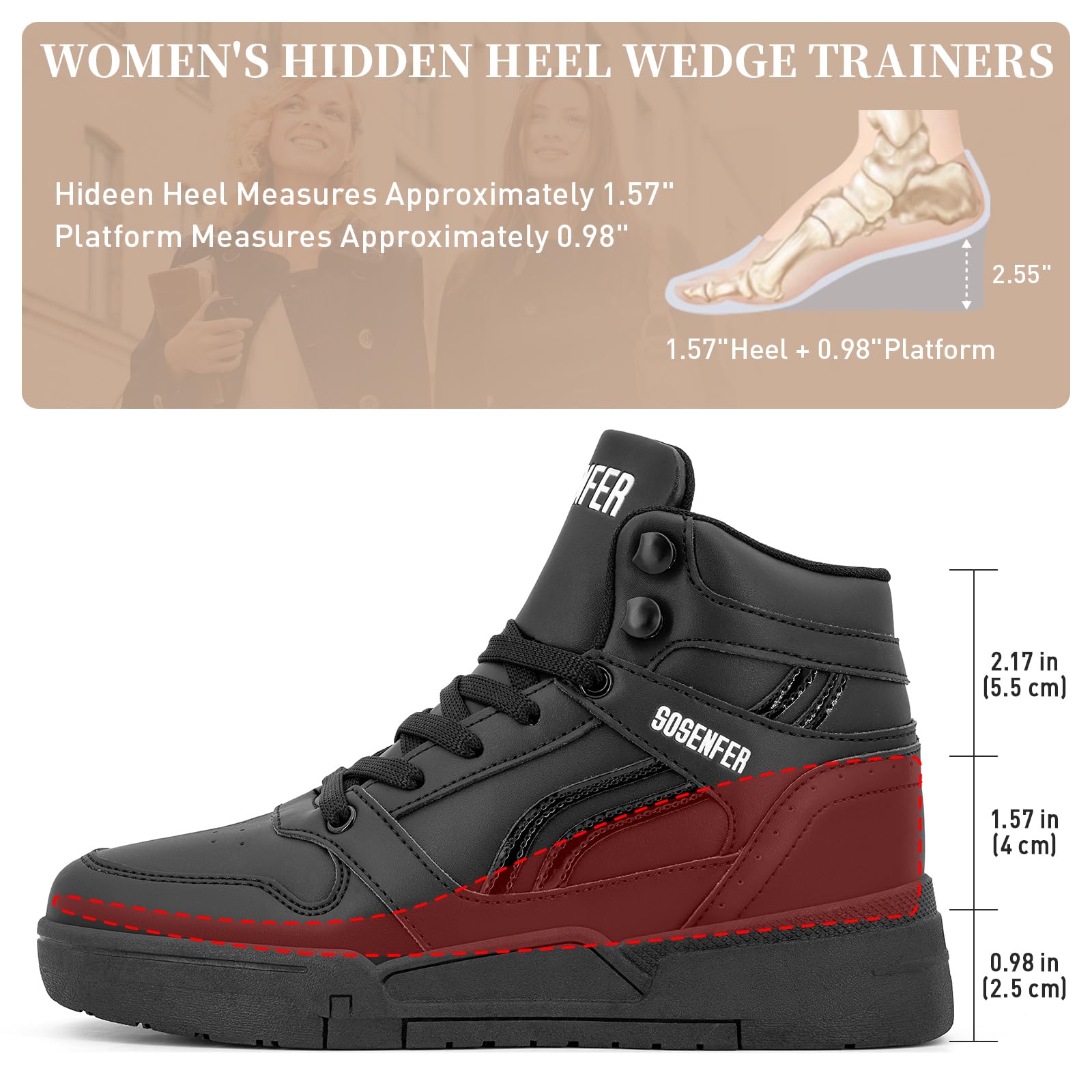 KOWAYI Sneakers Zeppa Donna Casual,Scarpe da Ginnastica con Zeppa Tacco 7CM Sneakers Platform Basse Sportive Fitness Scarpe da Donna Wedges Passeggio