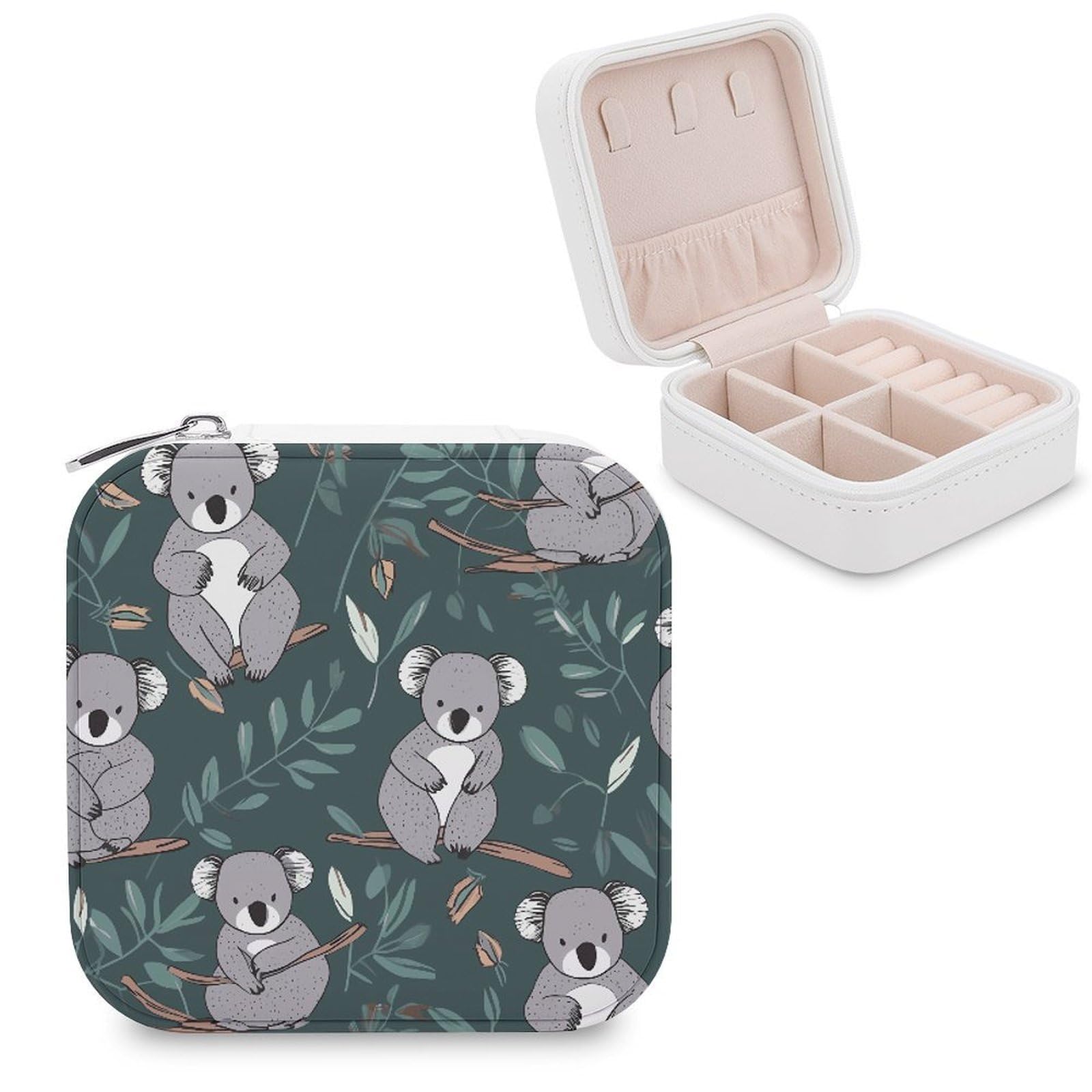 FekiLoot Lovely Koala Jewelry Box Custom Jewelry Travel Case Pu Leather Trinket Organizer Box to Organize Ring Pendant Earring Small Portable Jewelry Storage Holder for Women