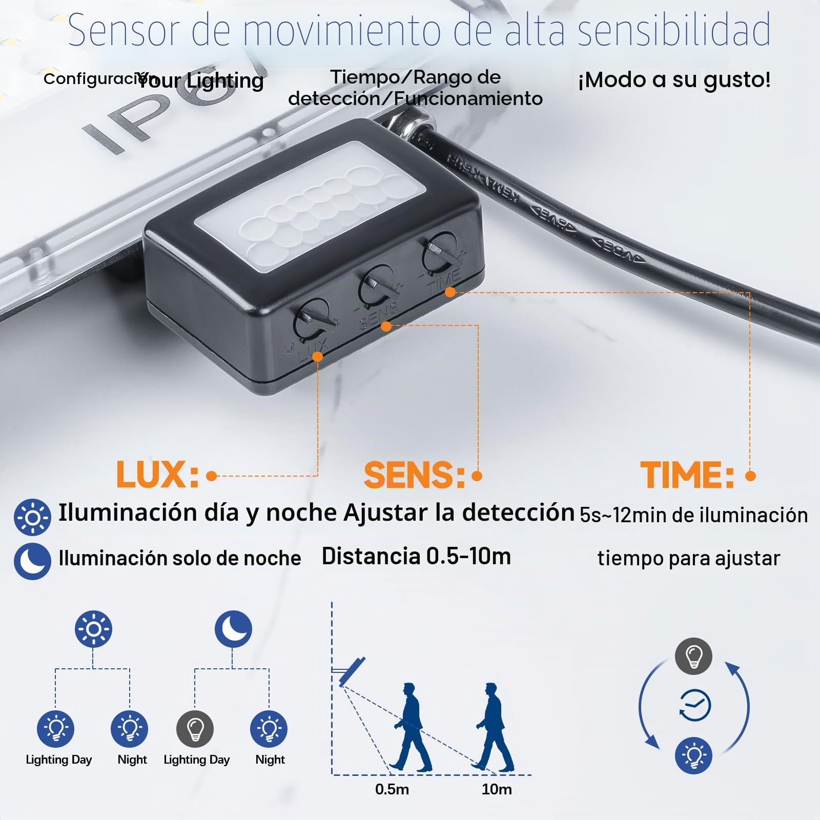 Focos LED Exterior con Sensor de Movimiento 100W 10000LM 2 Piezas | 6500K Blanco Frío Lampara LED, IP67 Impermeable Luz con Sensor de Movimiento,Luce Exterior para Jardin Terraza Garaje Entrada
