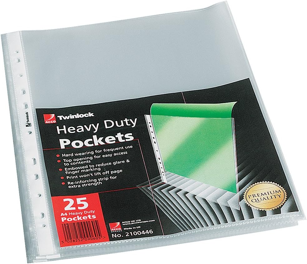Twinlock Heavy Duty Punched Pockets A4- Top Opening SINGLE PACK