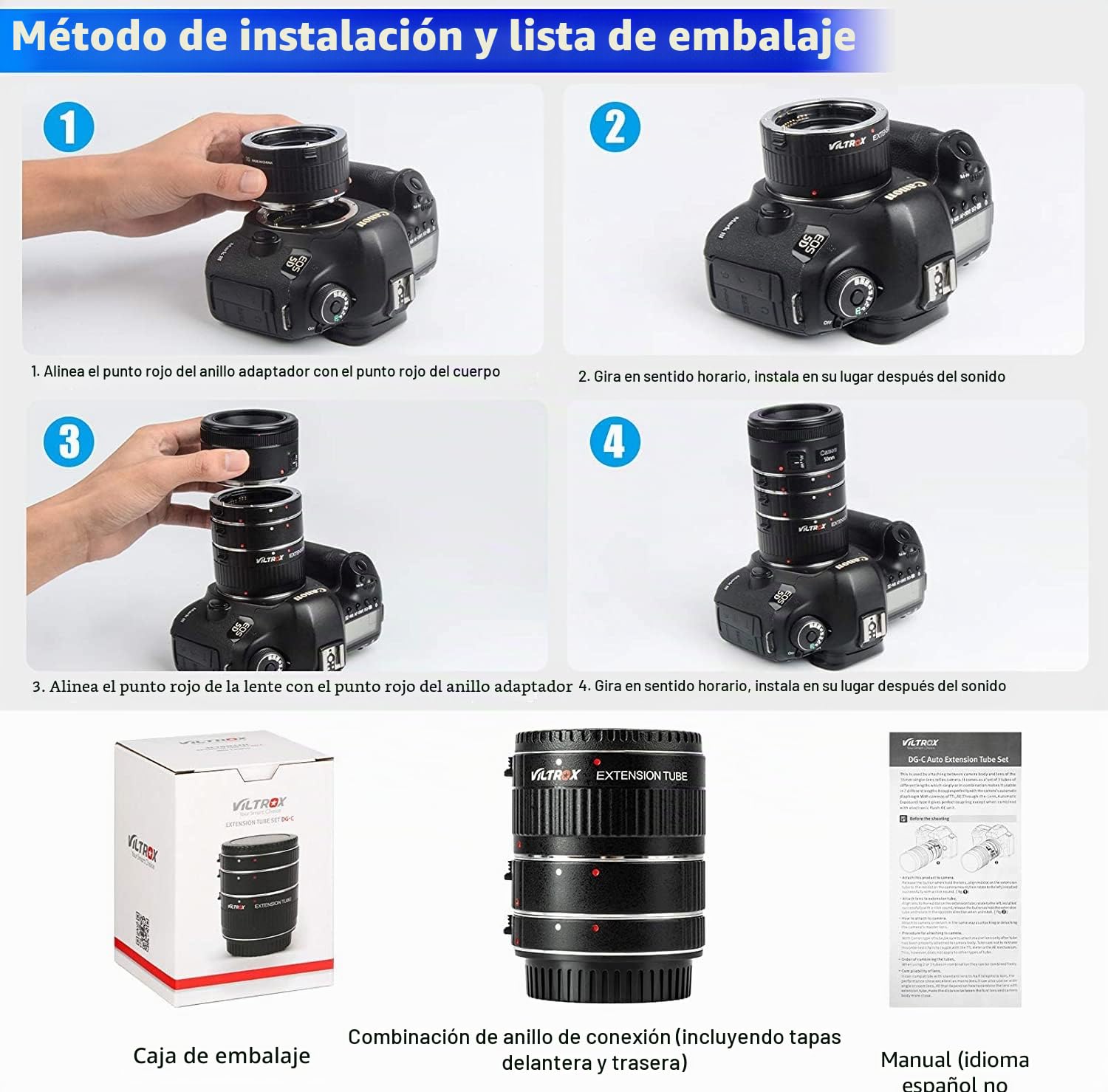 VILTROX DG-C Adaptador de objetivo Enfoque Automático AF Adaptador de anillo de extensión para objetivo Canon EF/EF-S a 7D 6D Mark II 5D Mark IV 60D 70D 80D 77D 750D 800D 760D 1500D 4000D 2000D DSLR