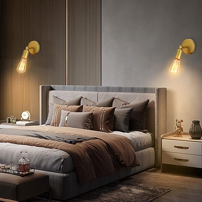 iDEGU iDEGU Industriële wandlamp, vintage, E27, wandlamp, metalen lampenkap, 180 graden draaibaar, wandlamp, voor slaapkamer, badkamer, hal, woonkamer (goud, 2 stuks) photo 3