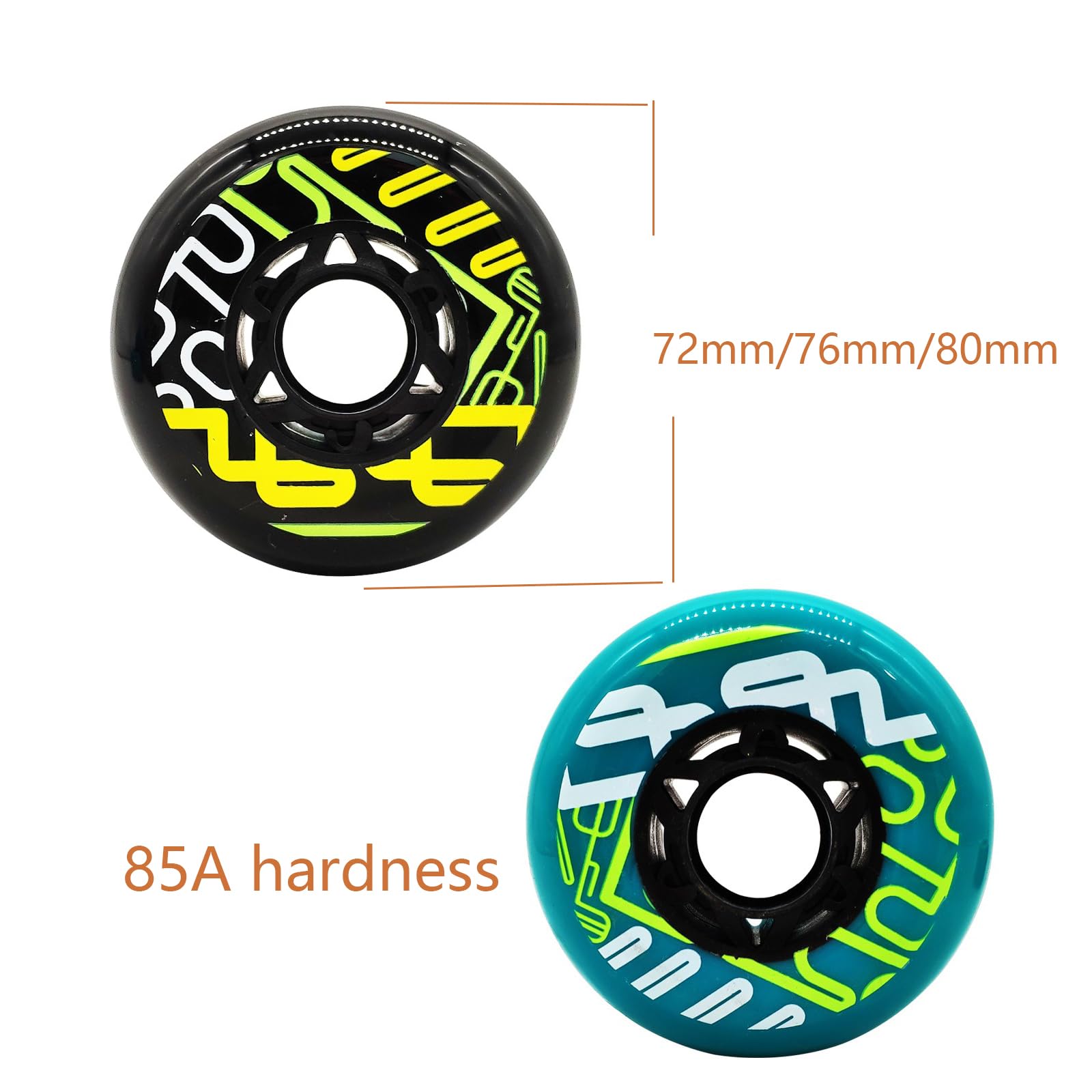 Genérico Ruedas para Patines En Línea Interior Exterior Ruedas para Patines En Línea de 72 mm 76 mm Y 80 mm con Rodamientos Ruedas de Repuesto En Línea de PU 85A Paquete de 8 (Azul 76 mm)