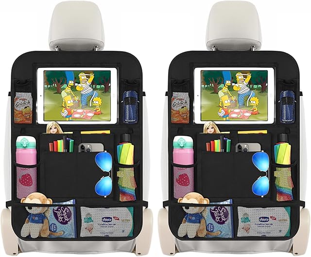 Awroutdoor 2 Pack Car Back Seat Organisers Car Organiser with Touch Screen Tablet Holder, Waterproof Kick Mats for Kids Car Backseat Protectors for Children's Toys/Snacks/Books/Bottle