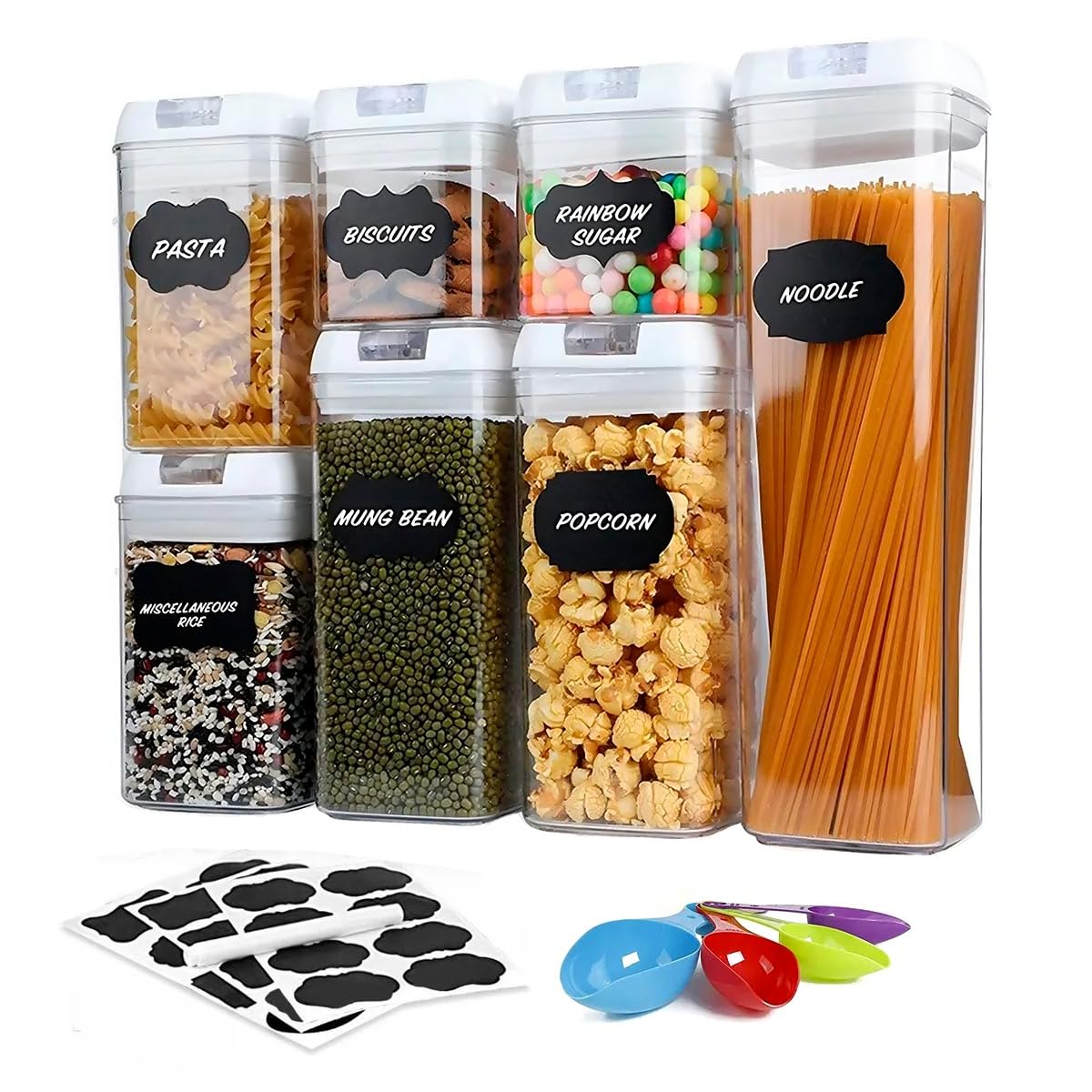 Raganet, Recipientes Herméticos de Plástico Premium Libres de BPA para Almacenamiento de Alimentos, con Tapas Fáciles de Abrir (Blanco, 14)