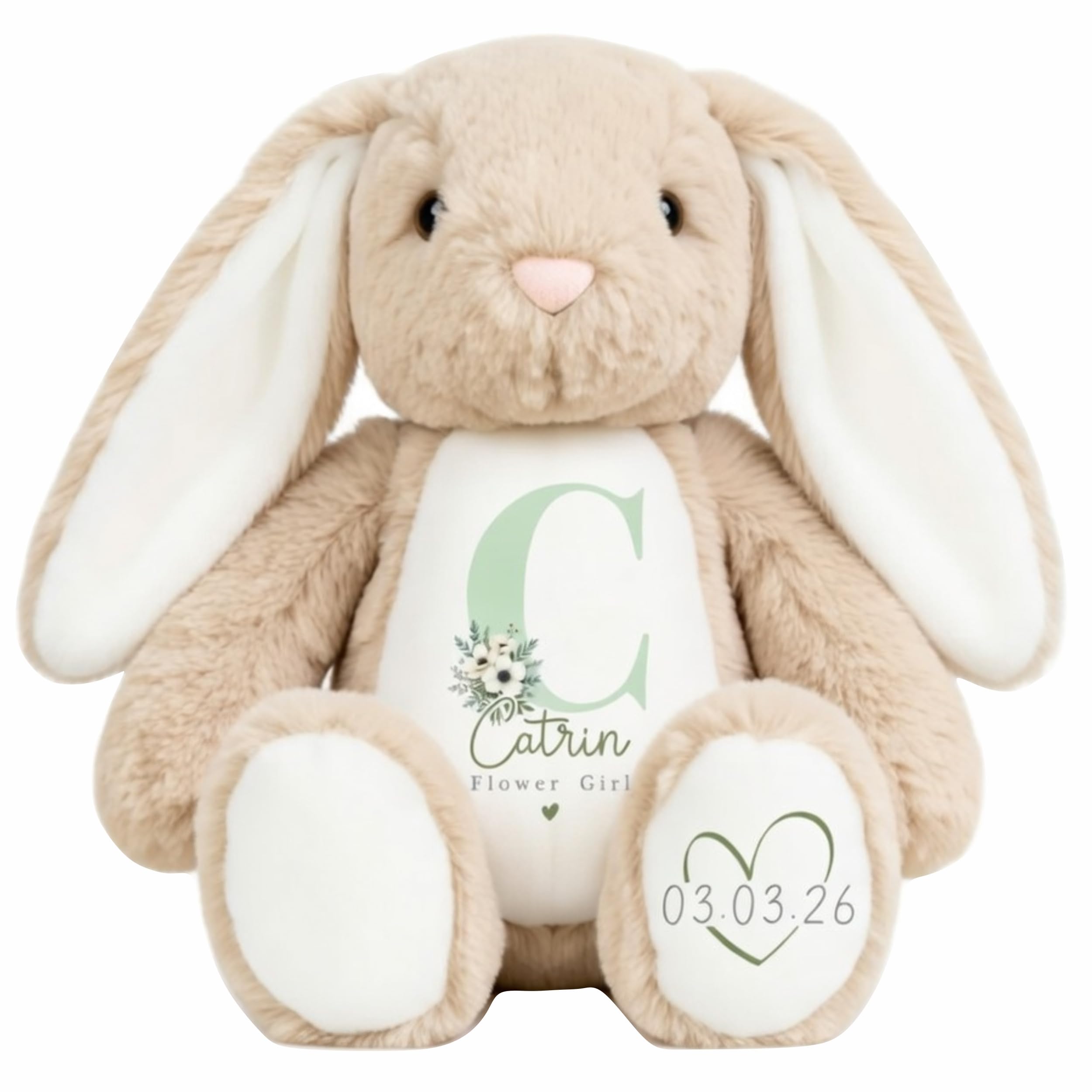 Crwban - Personalised Sage Flower Girl Bunny, Flower Girl Gift, Will you be my, Personalised Soft Toy, Proposal, Bridesmaid (Pink Bunny)