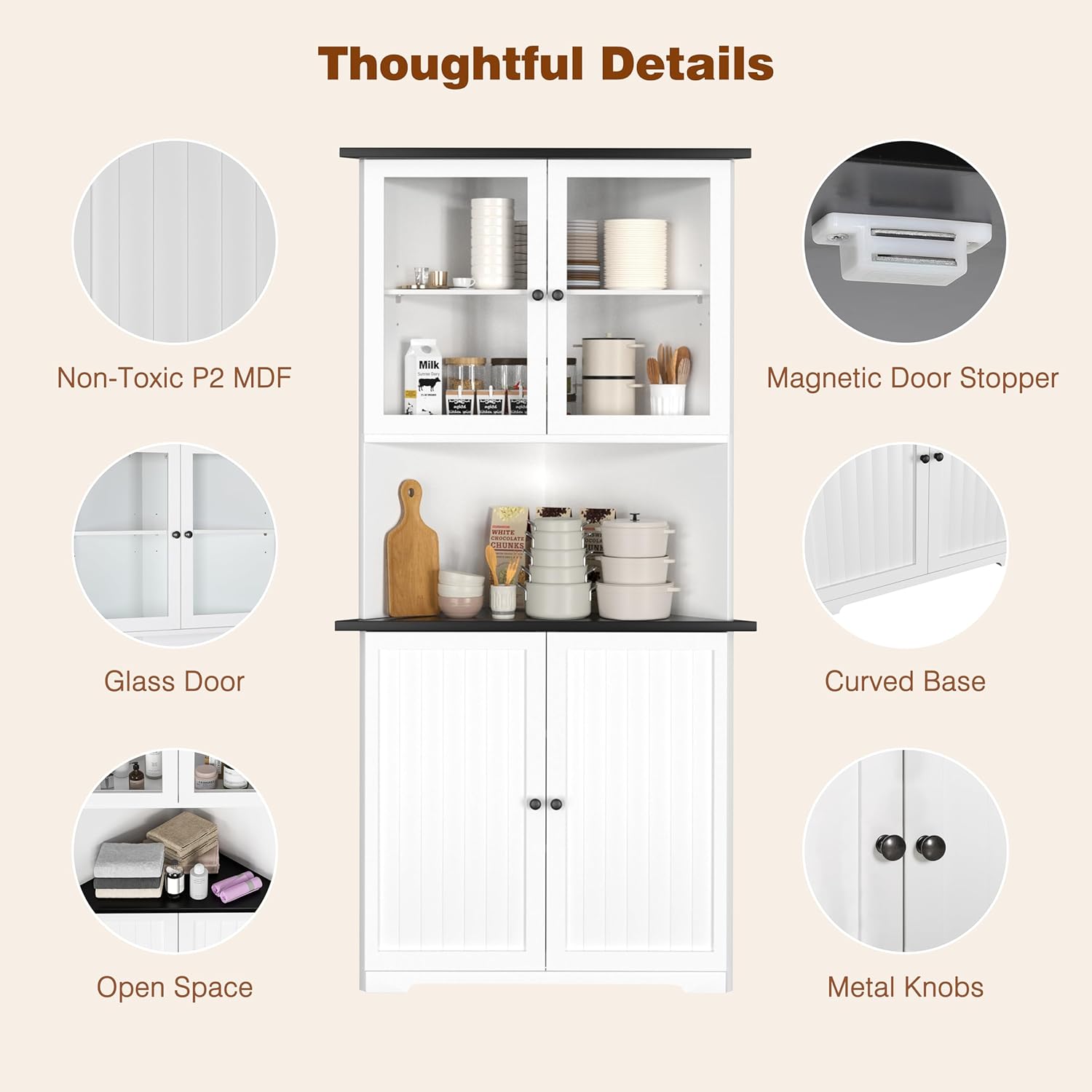 71'' Tall Corner Cabinet, Freestanding Corner Storage Hutch with Doors and Shelves for Living Room, Bathroom, Kitchen, White