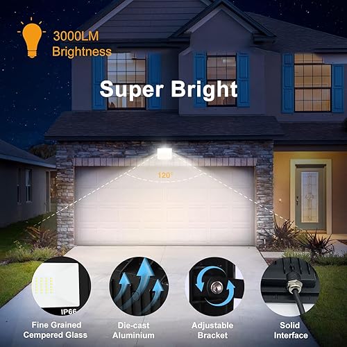 Miniatura 5 de SWORDFORCE Luz de inundación LED de 50 W para exteriores, luz de trabajo LED, reflector con enchufe IP66 impermeable, 6500 K, 2 unidades de luz de