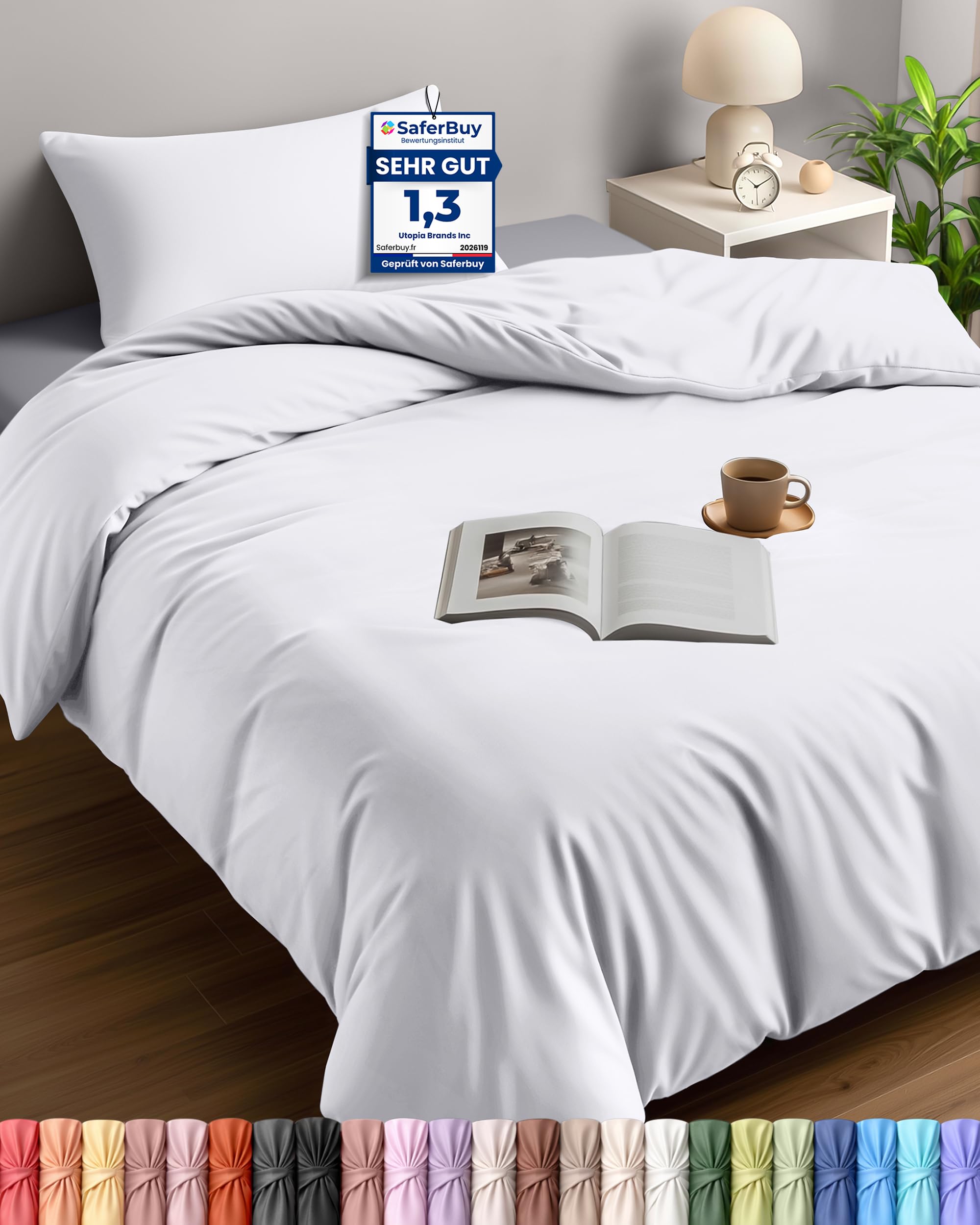 Utopia Bedding Bettwäsche 135x200 cm + 1 Kissenbezug 50x75 cm, Weiß