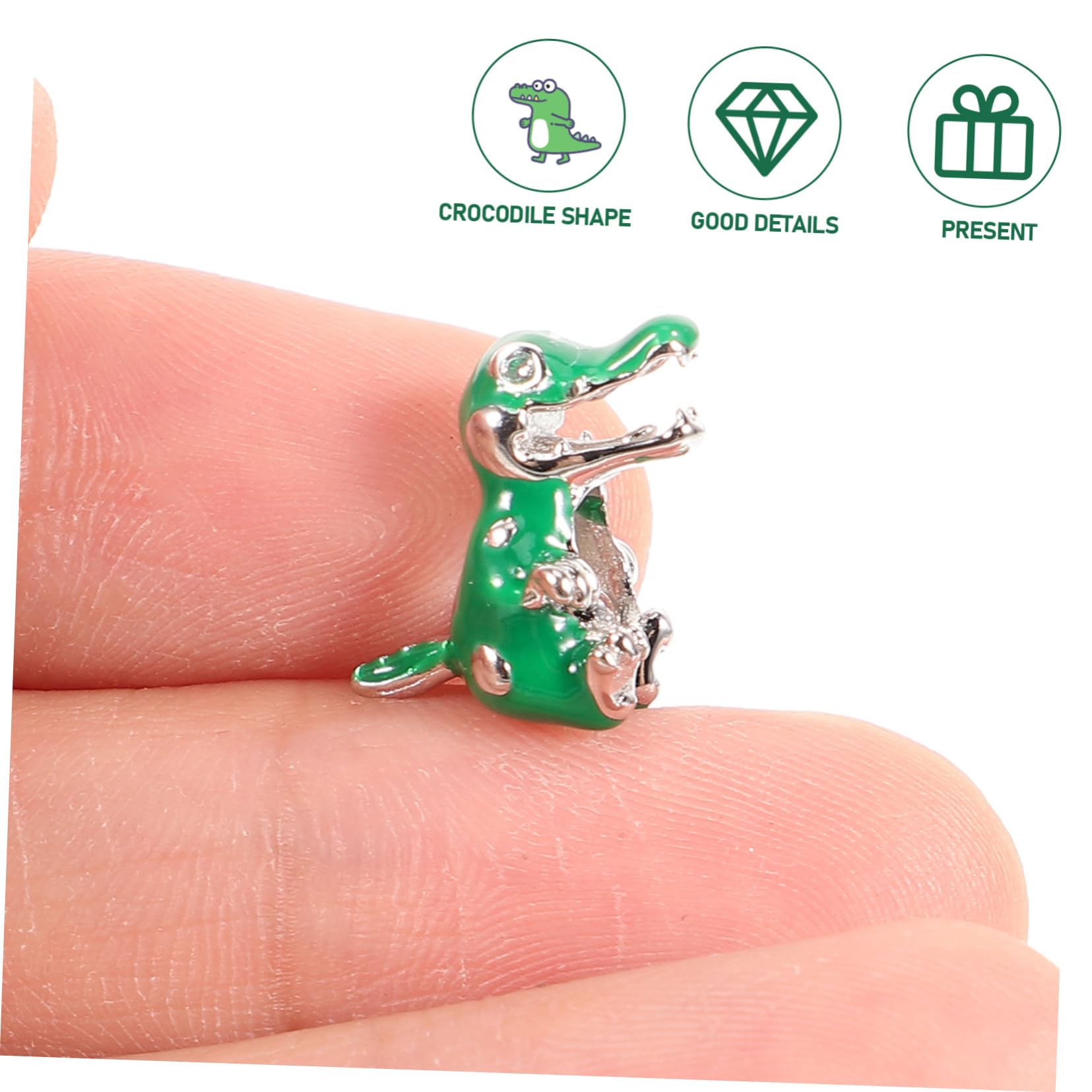 Perlina a Coccodrillo Verde in Argento per Bracciale | Gioiello Creativo per Fai da Te, Dettaglio Mini Animale, Finitura Bianca Placcata, Zaffiro Sintetico