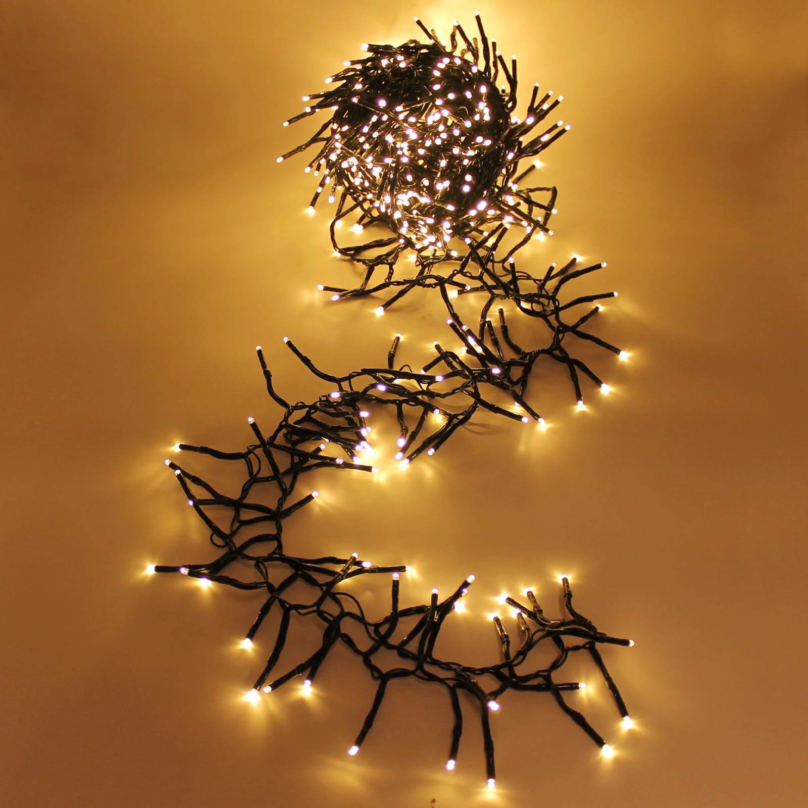 Luccika, Luci a Grappolo Cluster Oro, 13,5 Metri, 1512 LED da Ø 3mm, Catena Luminosa per Albero di Natale, 4 Effetti di Luce, Telecomando, Timer, Cavo Verde IP44, Uso Interno/Esterno