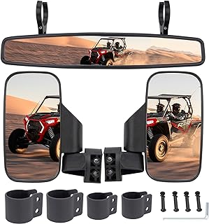 UTV Side Rear View Mirror With 1.75" to 2" Roll Bar Cage Compatible with Polaris RZR Honda Pioneer Yamaha Rhino Kawasaki Teryx, With Center View Mirror