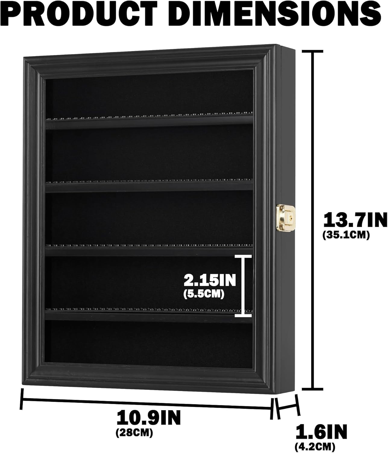 Block Toy Minifigures Dimensions Display Case Thimble Wall Cabinet Shelves Compatible with Challenge Coin Lockalbe UV Protection Door (Small - Black Frame)