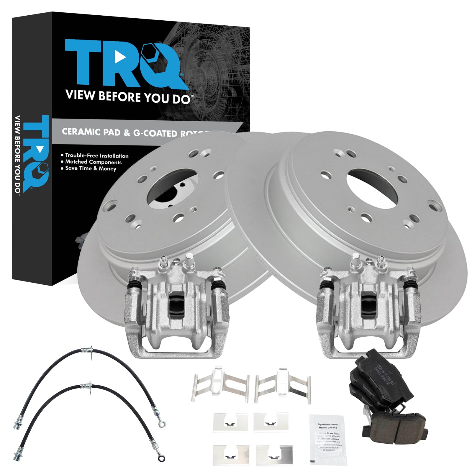 TRQ Rear Brake Pad &amp; Rotor Kit Ceramic Premium G-Coated Compatible with 2007-2012 Acura RDX
