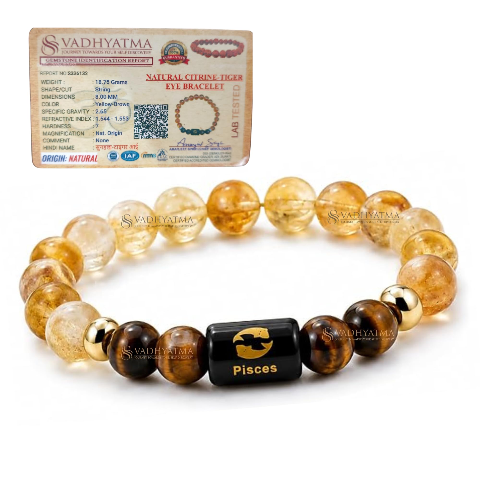 Pisces Zodiac Bracelet ( मीन राशि ) | Certified Tiger Eye & Citrine Healing Crystal | Astrology Birth Sign Crystal for Abundance, Confidence, Positive Energy & Inner Balance | Unisex Bracelet for Men and Women-image-40