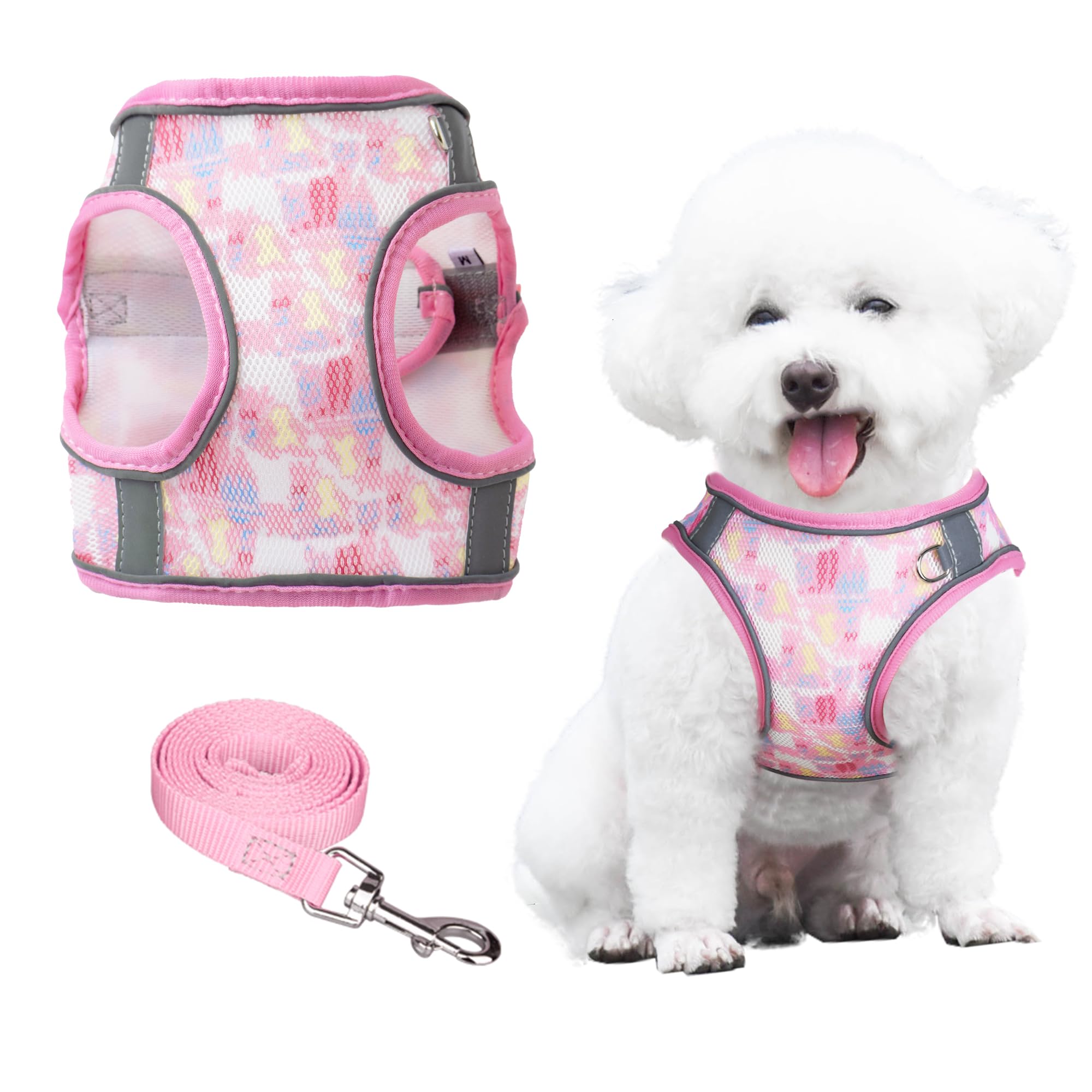 PawSailor Arnes Chaleco Perro Correa para Caminar, Arnes Antitirones Antiescape con Estampado Floral, Easy Walk Transpirable Reflectante Ajustable para Perros Pequeños, Gatos, Rosa S