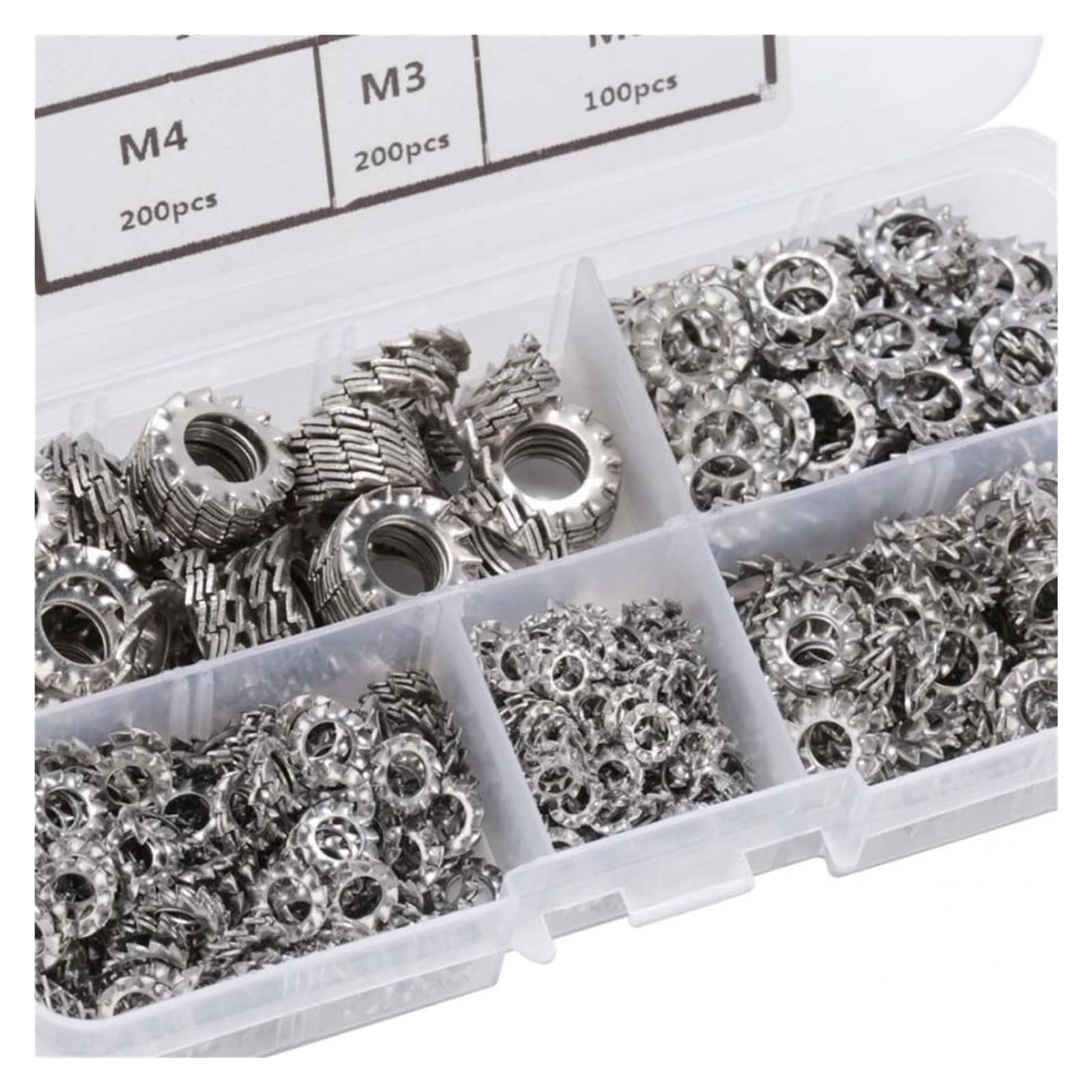 SSIMOO 700 Stück M3/M4/M5/M6/M8 Kombinationsbox Edelstahl 304 Außenverzahnte Sterndichtung Fächerscheiben-Sortiment kindly
