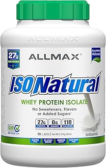ALLMAX ISONATURAL Whey Protein Isolate, Unflavored - 5 lb - 27 Grams of Protein Per Scoop - Zero Fat & Sugar - 99% Lactose Free - with Prebiotics - No Artificial Flavors - Approx. 78 Servings