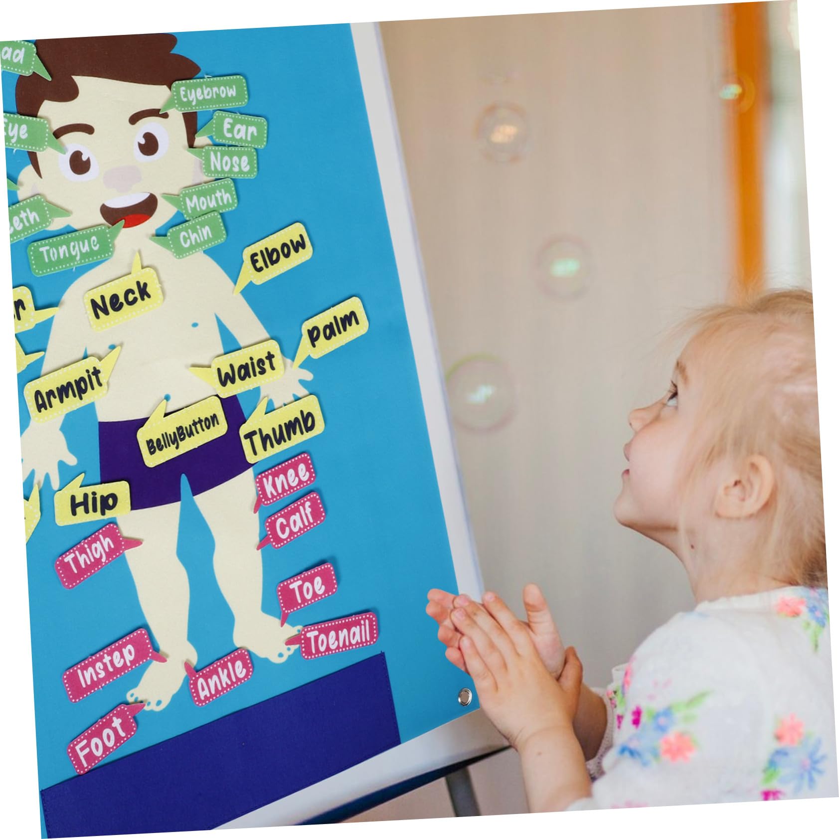 POPETPOP Tablero de Fieltro Grande para Actividades Preescolares Educativo Interactivo con Diseño de Cuerpo Humano Ligero y Portátil para Aprendizaje y Aula