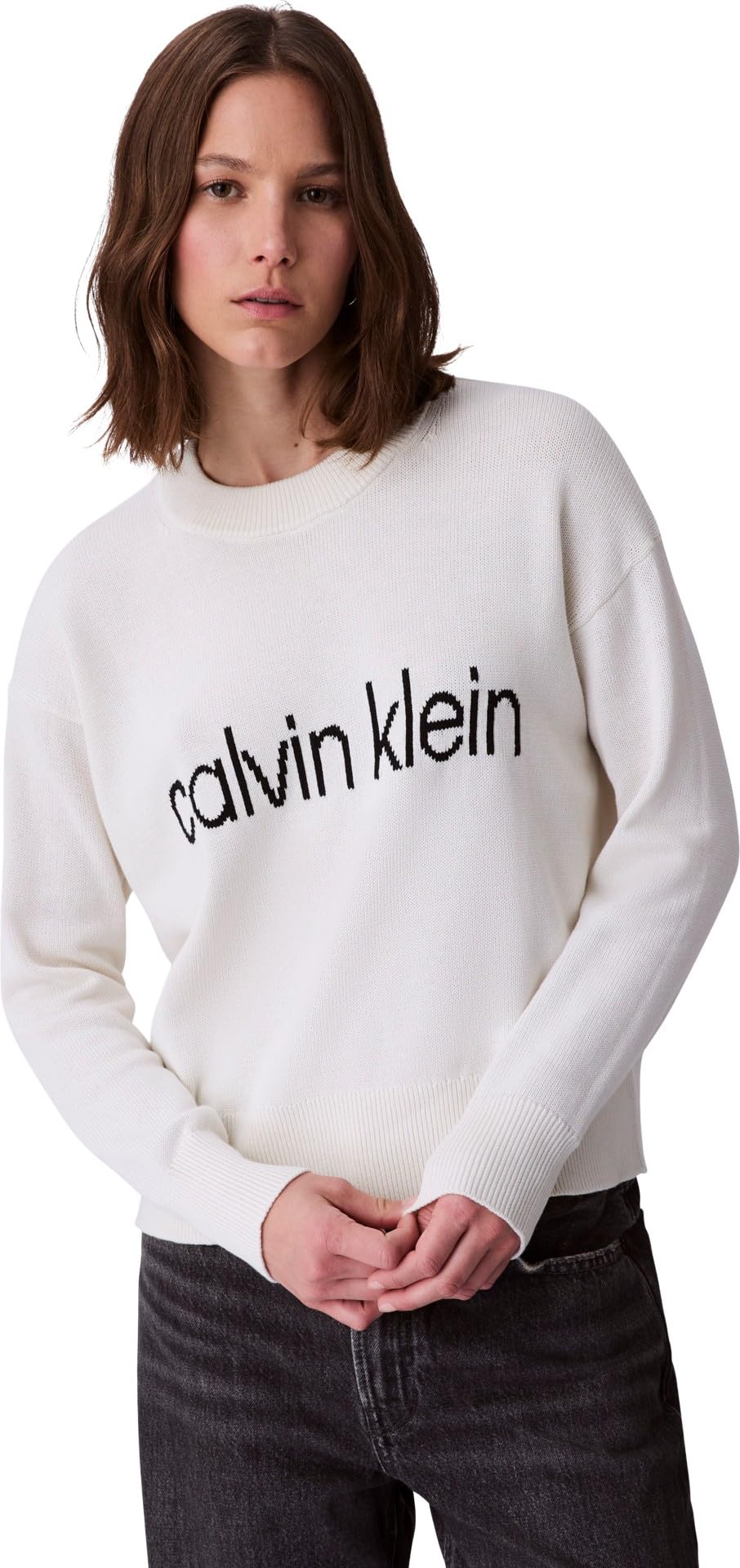 Calvin Klein Women's Graphic Cotton Jumper, Beige (Tofu), S