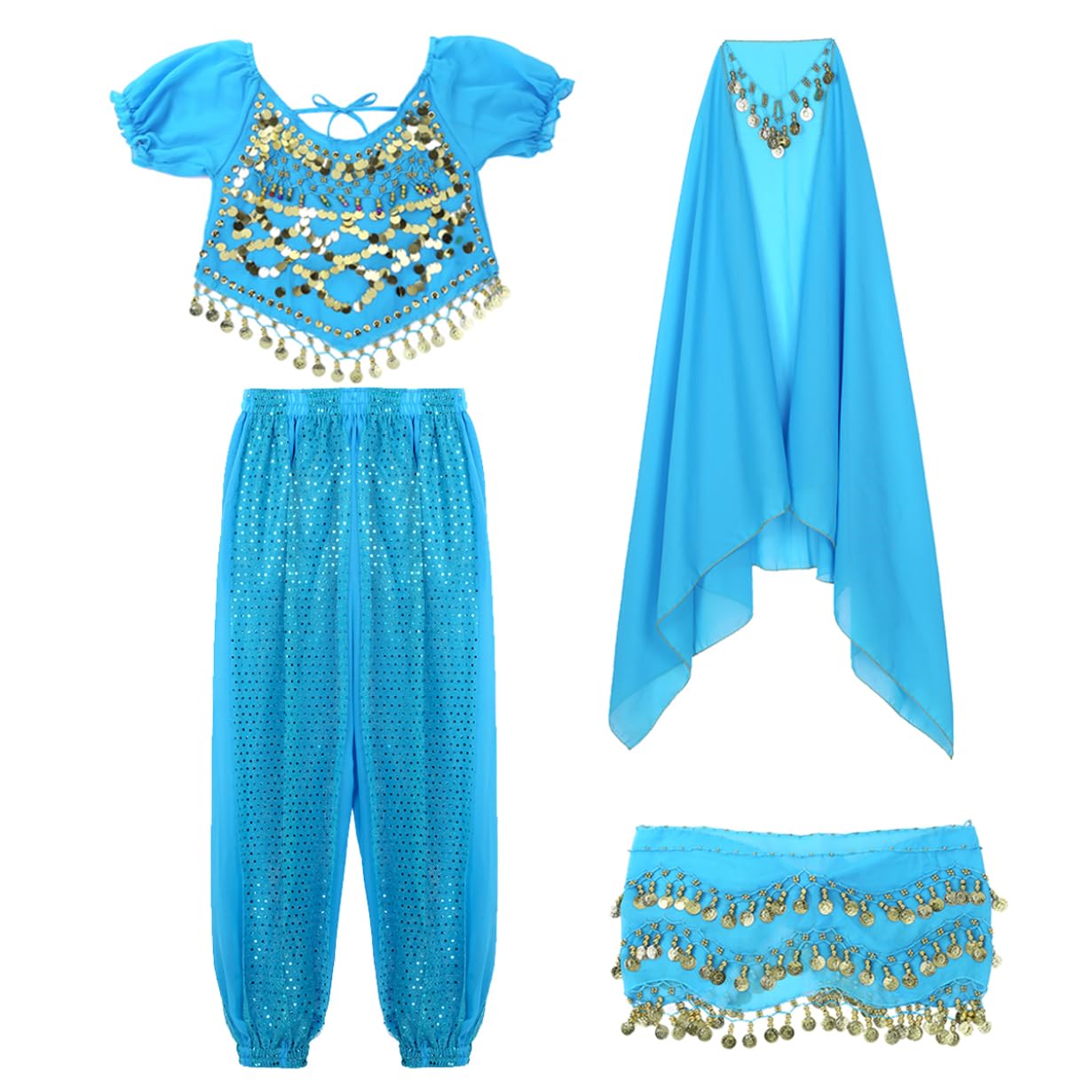 Freebily Vestito Danza del Ventre Donna Schiena Scoperta Danza Orientale Completo Costume Carnevale Donna Principessa Araba Belly Dance Cosplay Halloween