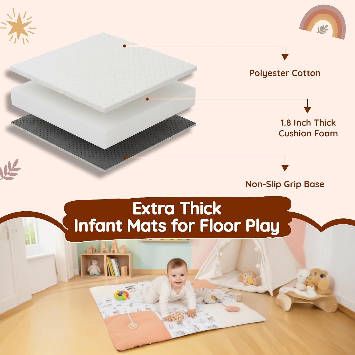 Condition photo showing New/Like New for lilduo tummy time baby play mat for floor | 43x43 | non-toxic tummy time mat with 1.18 inch thickness and 5 baby sensory toys - 100% cotton comfortable,washable and easy to use infant essentials gift