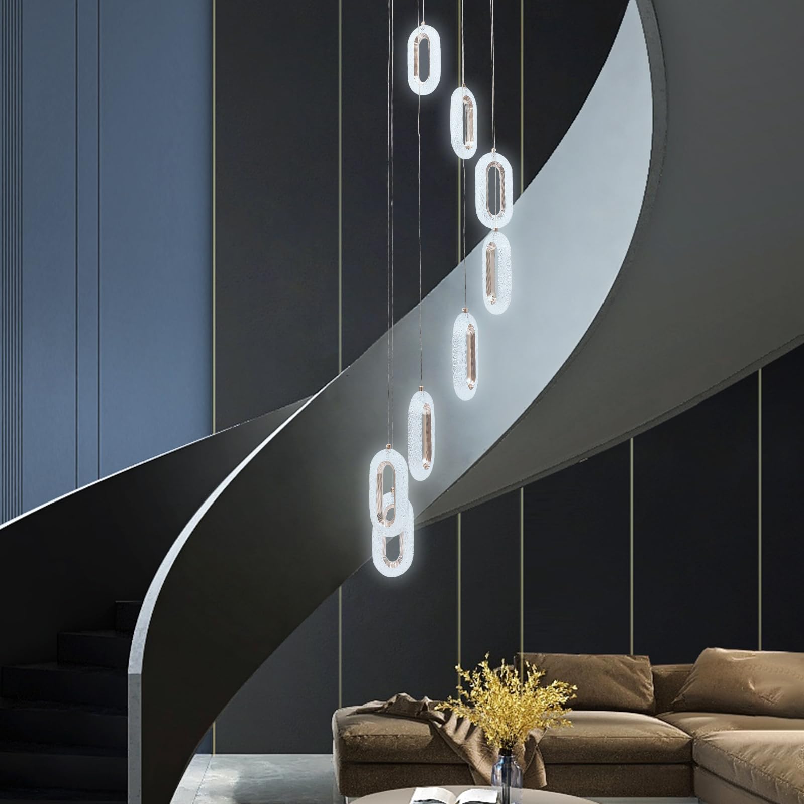 Moderne 8-Ring LED Pendelleuchte Deckenleuchte Deckenlampe Kronleuchter mit Fernbedienung Einstellbare Helligkeit 35W 3850lm für Wohnzimmer Büro Flur Esszimmer
