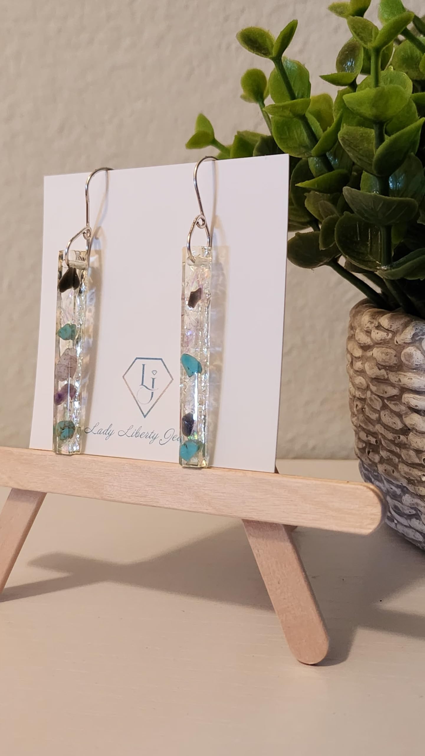Handmade Mini Resin Earrings With Holographic Glitter Flakes. Silver Hook