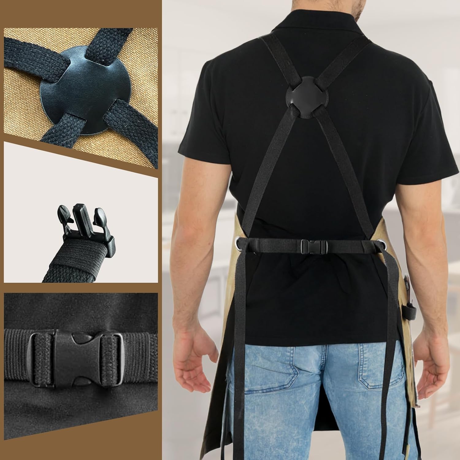Professional Work Chef Apron for Men Women, Duty Water-Resistant Cotton Canvas, Durable Adjustable, Cooking BBQ - Image 3