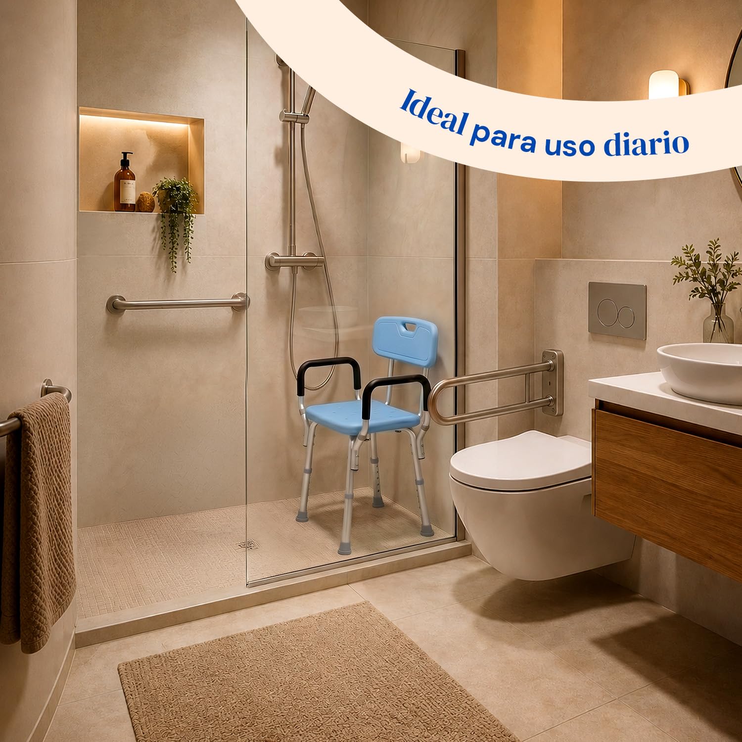 Geriafy Silla de Ducha para Mayores Regulable con Respaldo y Reposabrazos | Silla de ducha para ancianos con respado y reposabrazos Aqua Max