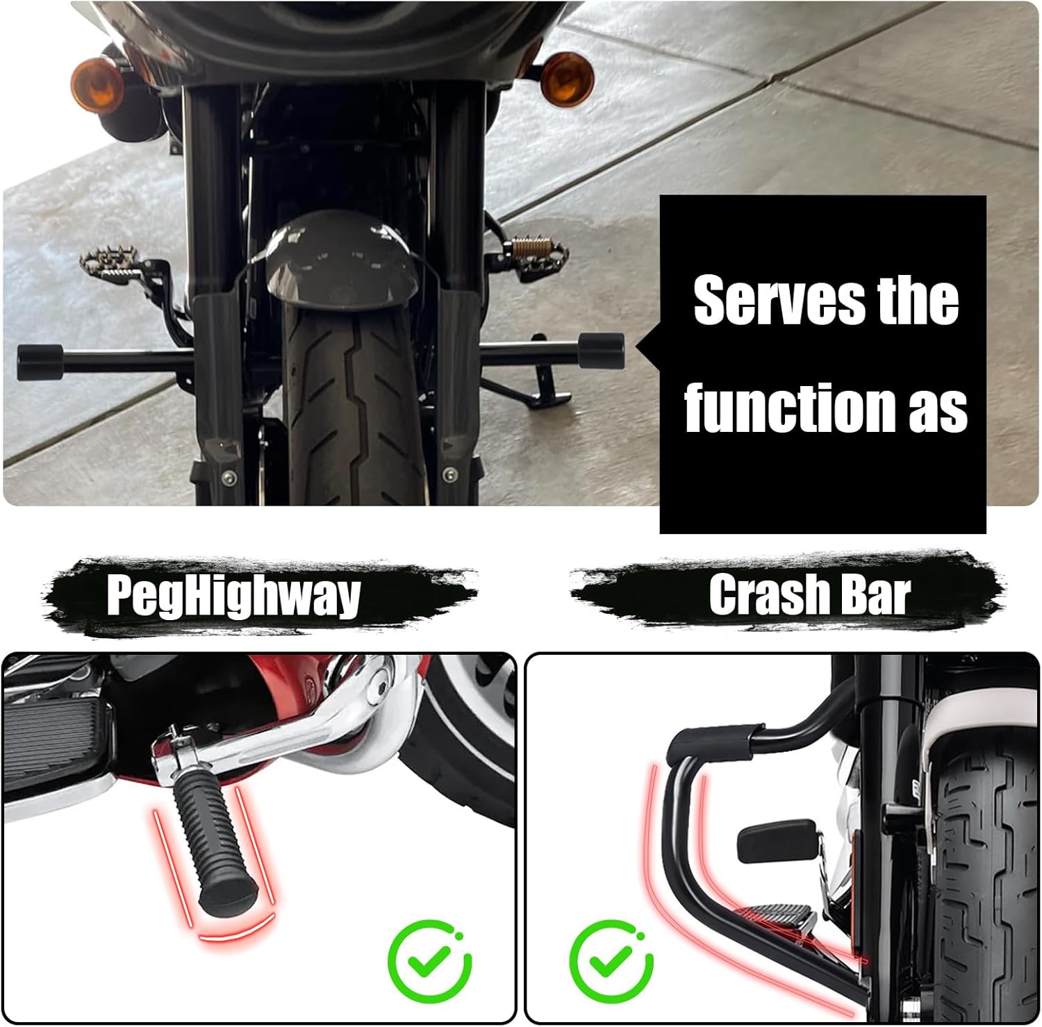 TDZ 1-1/4" Black Engine Guard Crash Bar for 2018-2024 Harley Softail Street Bob FXBB, 2018-2020 Low Rider FXLR, 2020-2024 Low Rider S FXLRS, 2022-2024 Low Rider ST FXLRST