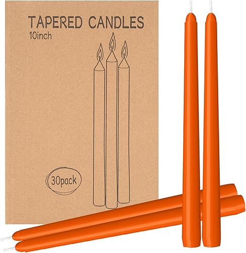 Miniatura 37 de Paquete de 4 velas cónicas naranjas de 10 pulgadas, sin goteo, sin humo y sin perfume, 8 horas de combustión, ideales para bodas, cenas y decoración