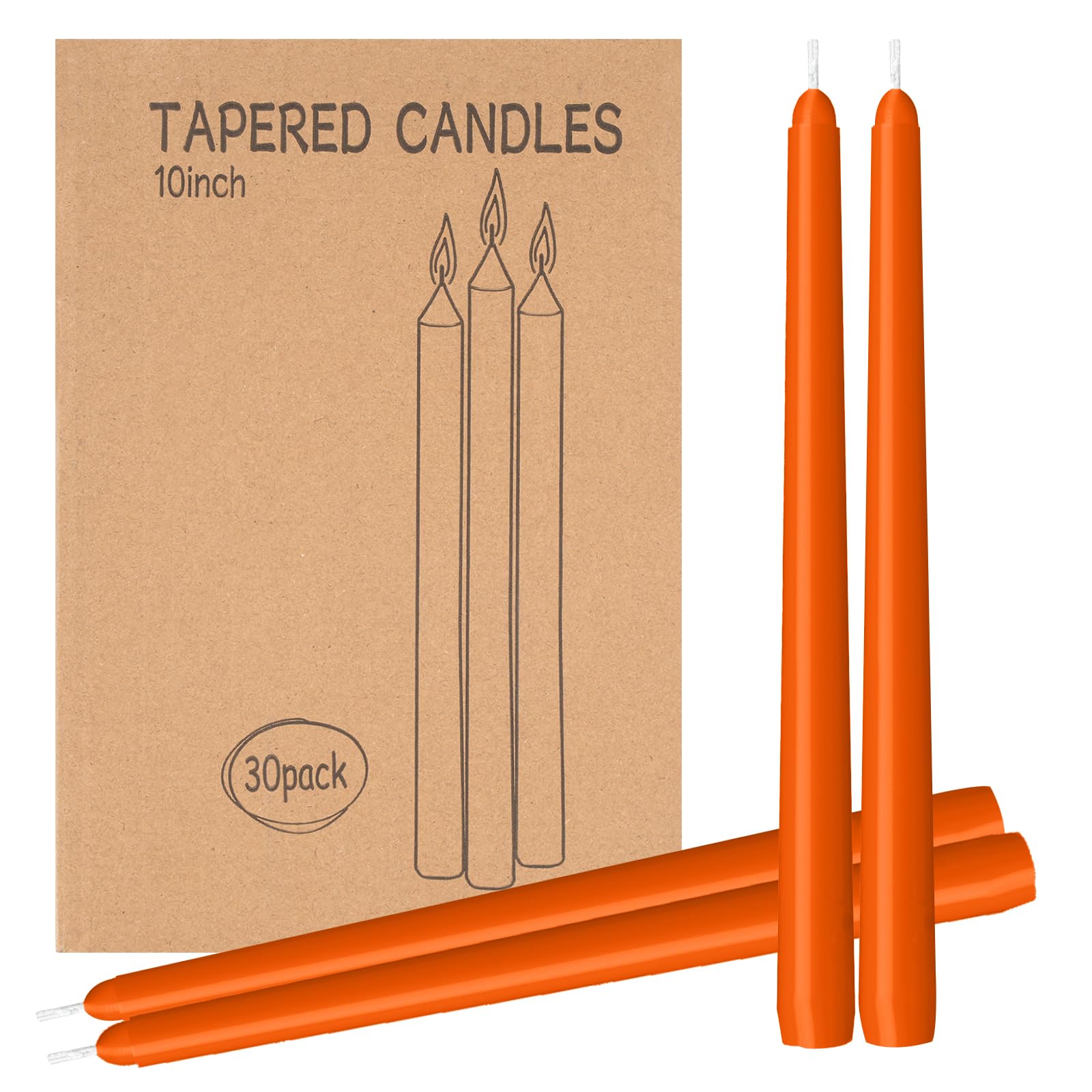30 Pack Orange Taper Candles - Taper Candles 10 Inch Dripless, Smokeless & Unscented - 8 Hours Long Burning - Ideal for Weddings, Dinner Parties, and Home Decor