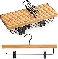 Vista 1 de TOPIA HANGER Perchas para pantalones, paquete de 10 perchas de bambú con clips negros y gancho giratorio, perchas duraderas de madera natural