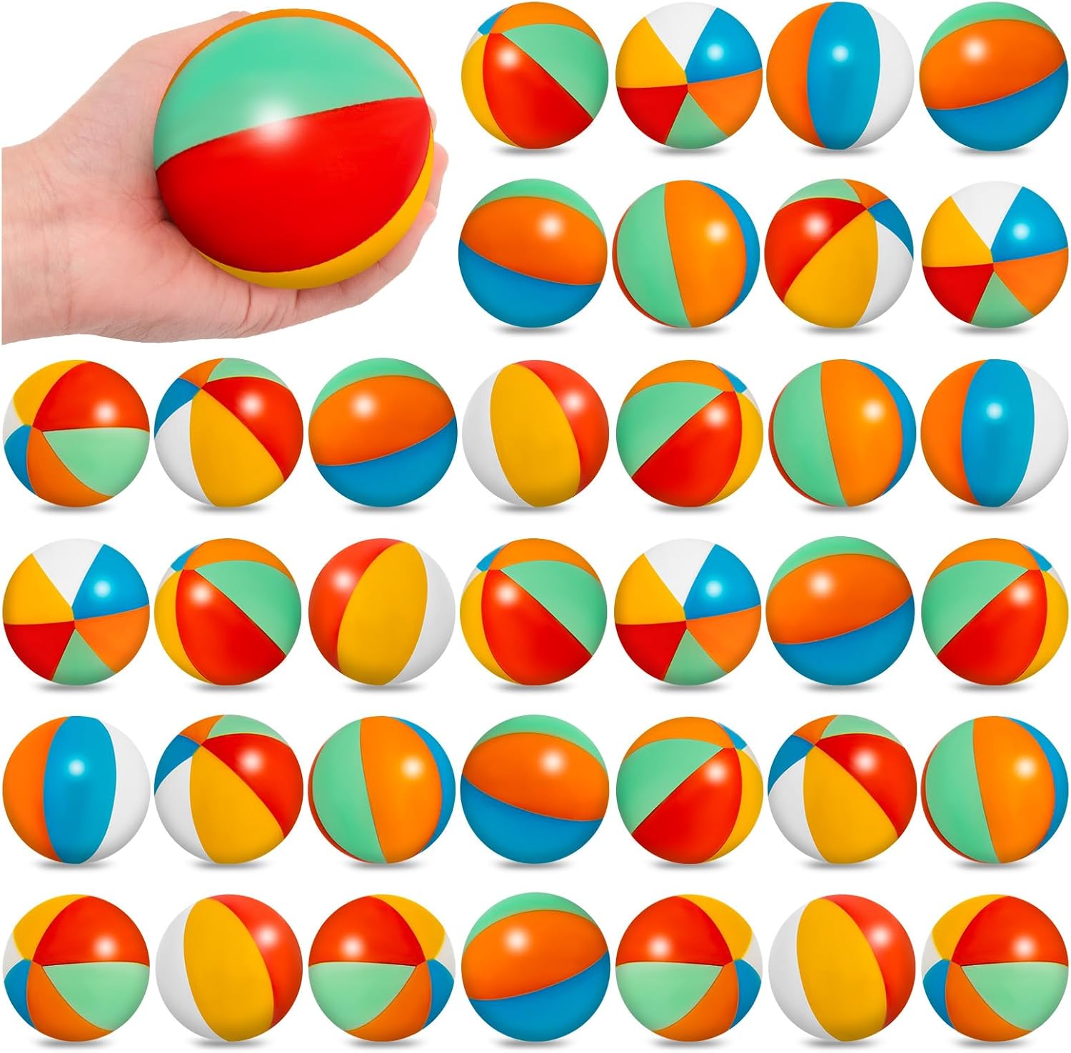 CLESDF Mini Beach Stress Balls for Kids, 36Pcs Rainbow Relief Stress Foam Balls, Swimming Pool Game Toy Sports Balls for Hawaiian Beach Birthday Party Favor Supplies…