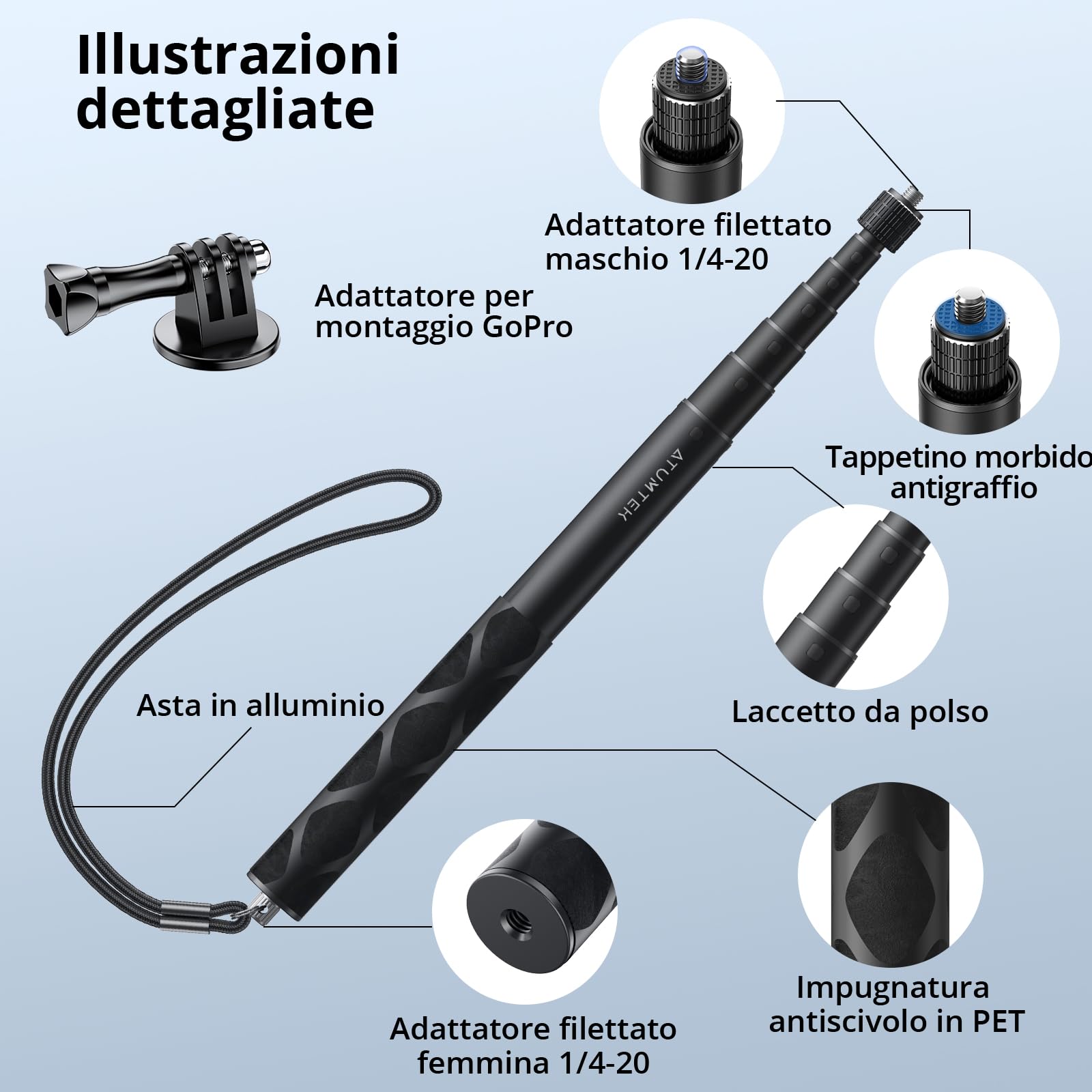 Bastone Selfie Invisibile 114cm Per Action Cam | Compatibile Con GoPro, Insta360, DJI - Foto 9