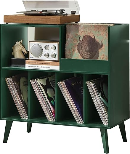 LELELINKY Large 48'' Record Player Stand with Storage, Vinyl Record Storage Holder with Display Area, Turntable Stand Reco