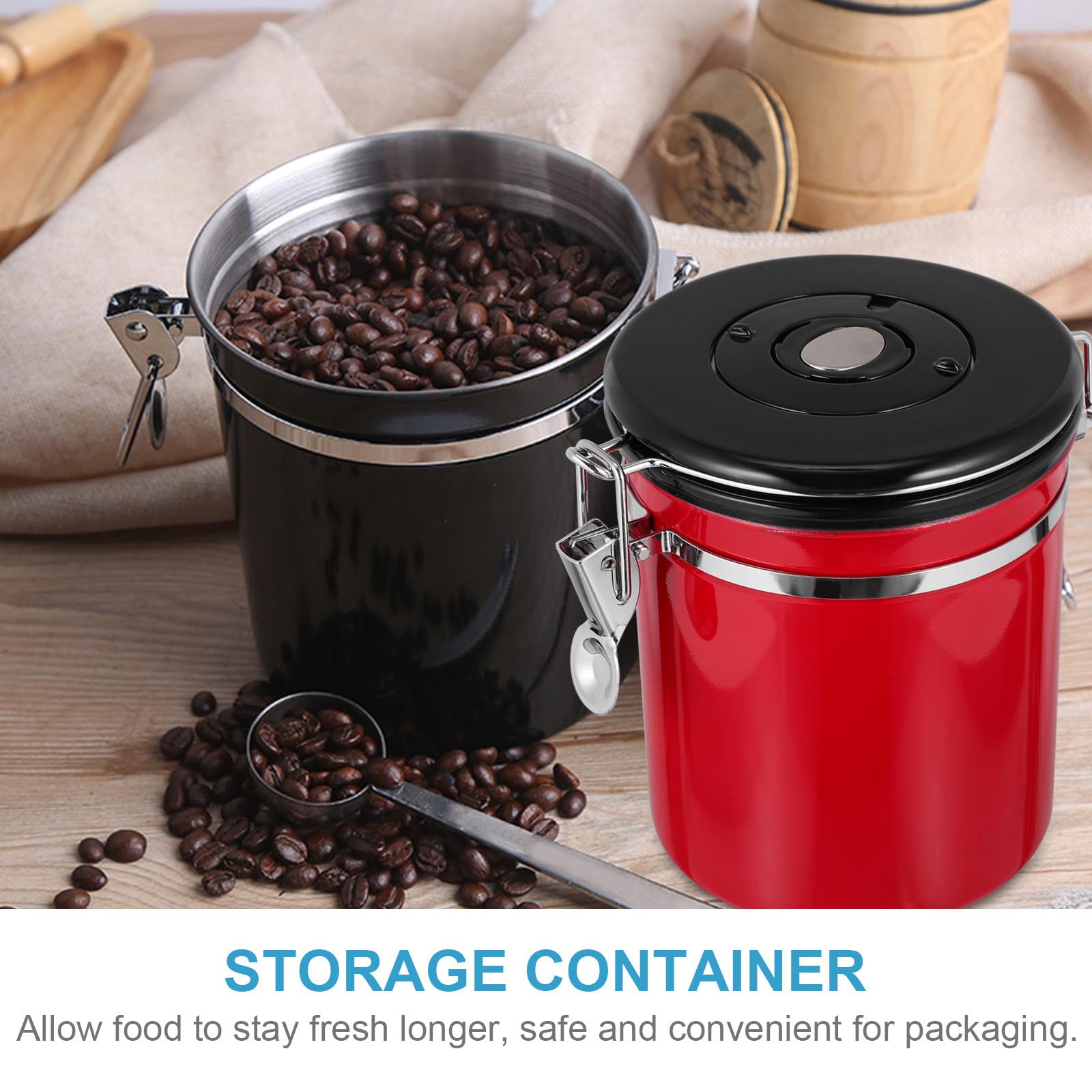 Operitacx Tarro de Café Sellado de Acero Inoxidable Tapa Hermética, Almacenamiento para Té y Sal, Color Rojo, Recipiente Pequeño para Conservar Aroma