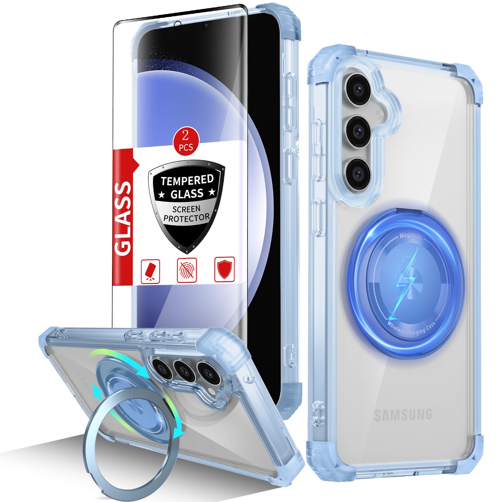 IYTRRYH for Samsung Galaxy S23 FE Case Magnetic Compatible with MagSafe,with 2 Screen Protector,Built-in Camera Cover+Stand Ring,Military Grade Drop