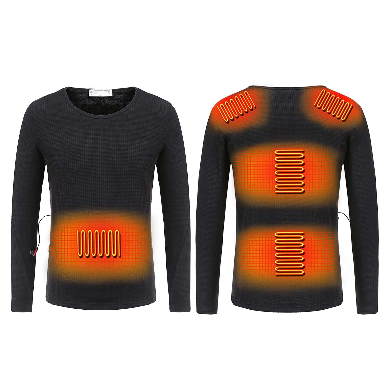 didatecar Thermal Underwear Tops Thermal Underwear Men USB Electric Heated Thermal Insulated Heating Underwear Washable Long Sleeve T Shirts (Battery Not Included)