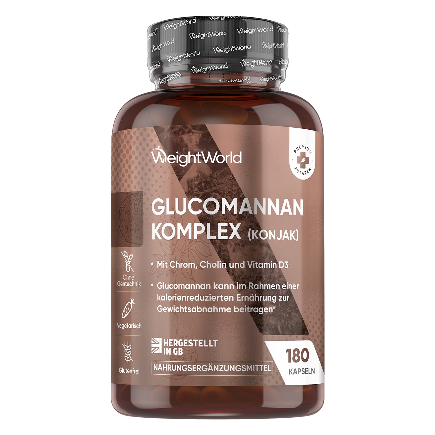 Glucomannan Kapseln - Aus der Konjak Wurzel - 1 Monate Vorrat - Mit Cholin & Chrom - Glucomannan trägt im Rahmen einer kalorienreduzierten Ernährung zur Gewichtsabnahme bei (EFSA) - WeightWorld