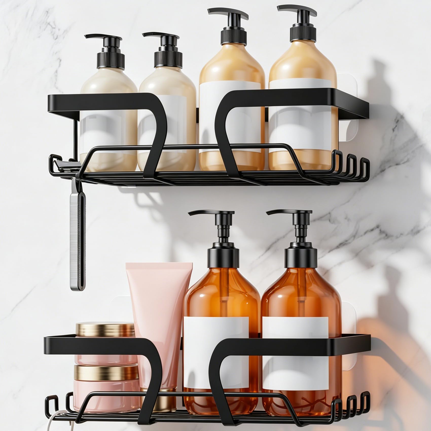 KEGII Self Adhesive Shower Caddy - 2 Pack Shower Organiser Black
