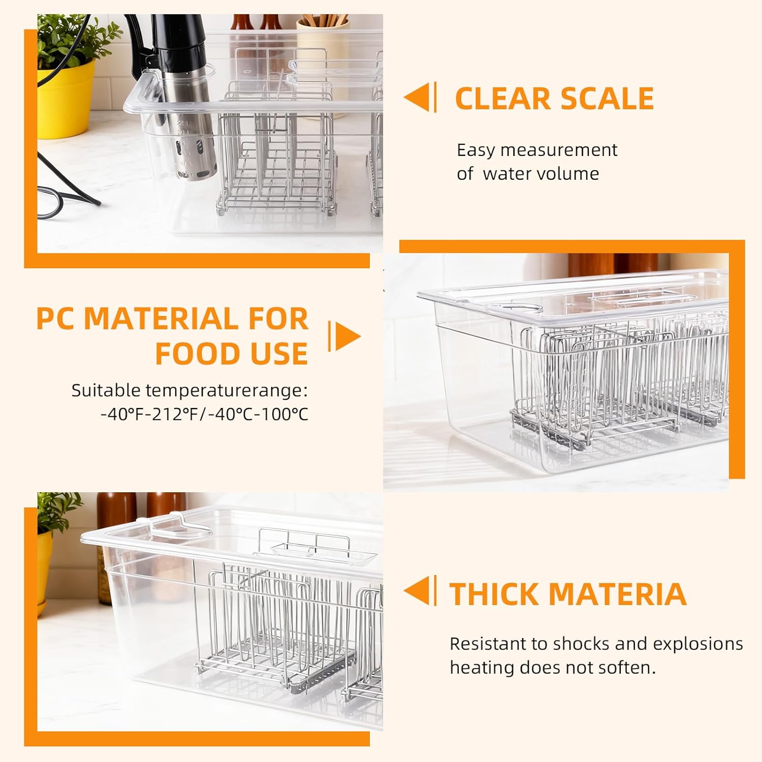 Sous Vide Container 26 Quart with Lid & 2 Racks, Large Precision Cooker Water Bath Tank, Food-Grade PC Material, Heat Resistant (-40°F to 212°F) for Anova, Joule, Instant Pot