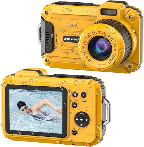 Miniatura 7 de Cámara digital subacuática 4K 48MP impermeable con tarjeta de 32 GB, selfie de doble pantalla (frontal y trasera), buceo de 10 pies/3M para